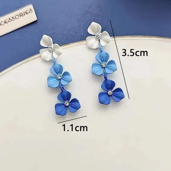 New Elegant Blue and White Floral Earrings - Picture 3 of 5